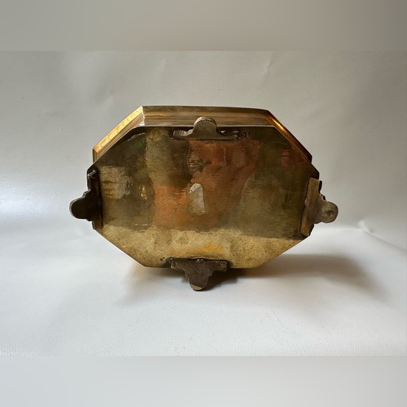 Solid Heavy Brass Octagon Footed Planter Bowl 3.5” Tall, 8” Length, 5.5” Wide - Picture 7 of 7